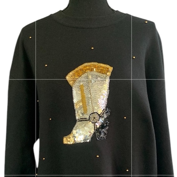 Vintage Jerzees Black Sweatshirt with Sequin Western Boot Design Size Large - Picture 2 of 7